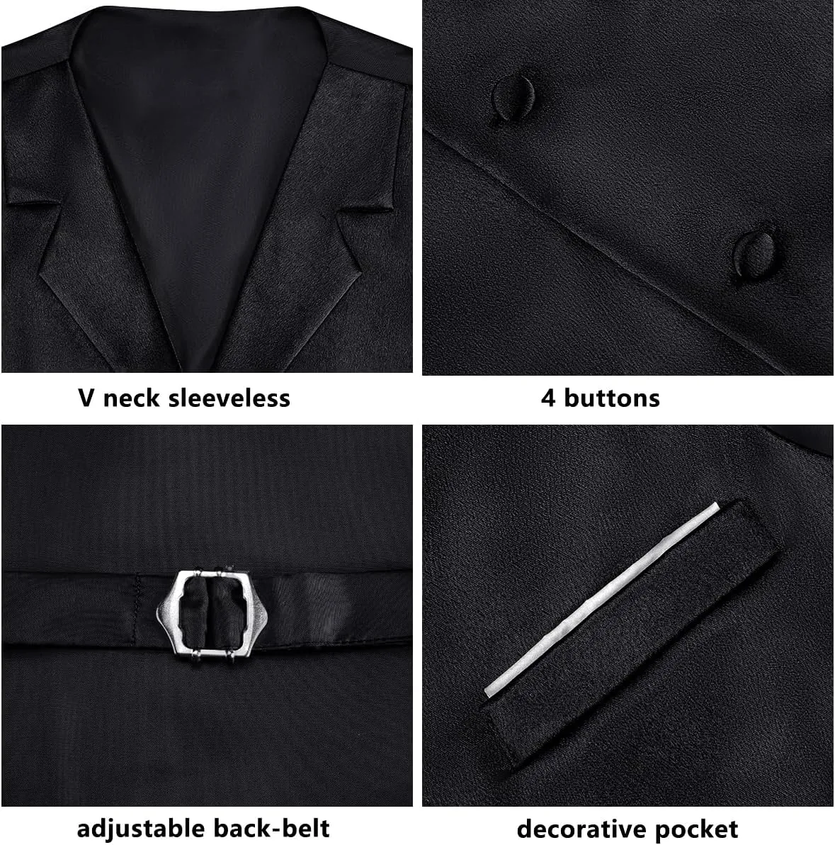 Dubulle Mens Satin Vest and Tie Solid Suit Waistcoat and Pre-tied Bowtie Set for Men Lapel Pin Wedding Party