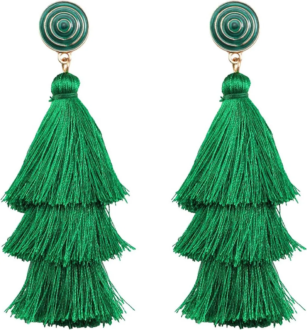 Fashion Tassel Dangle Earrings for Women Boho Holiday Festive Earrings Colorful Tiered tassel Earrings Bohemian Jewelry for Women Teen Girls Gift