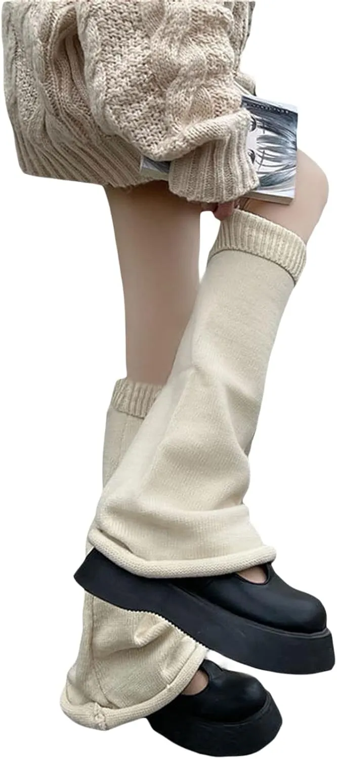 Fernvia Womens Lolita Knit Long Socks Leg Warmers Harajuku Japanese Kawaii Boot Socks Winter Ankle Heap Sock