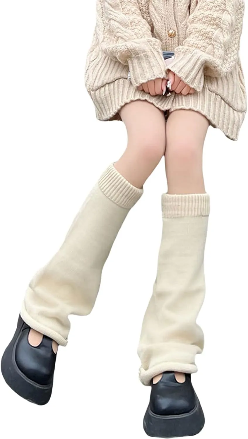 Fernvia Womens Lolita Knit Long Socks Leg Warmers Harajuku Japanese Kawaii Boot Socks Winter Ankle Heap Sock