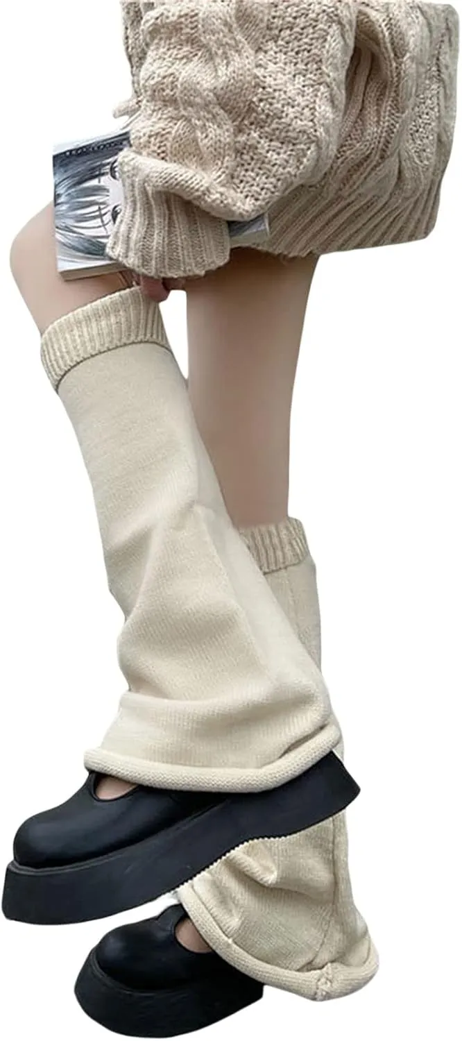 Fernvia Womens Lolita Knit Long Socks Leg Warmers Harajuku Japanese Kawaii Boot Socks Winter Ankle Heap Sock