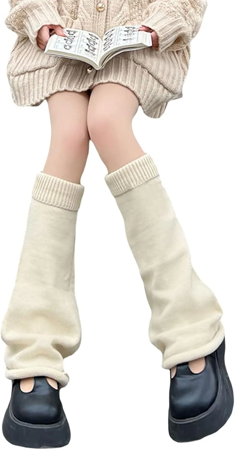 Fernvia Womens Lolita Knit Long Socks Leg Warmers Harajuku Japanese Kawaii Boot Socks Winter Ankle Heap Sock