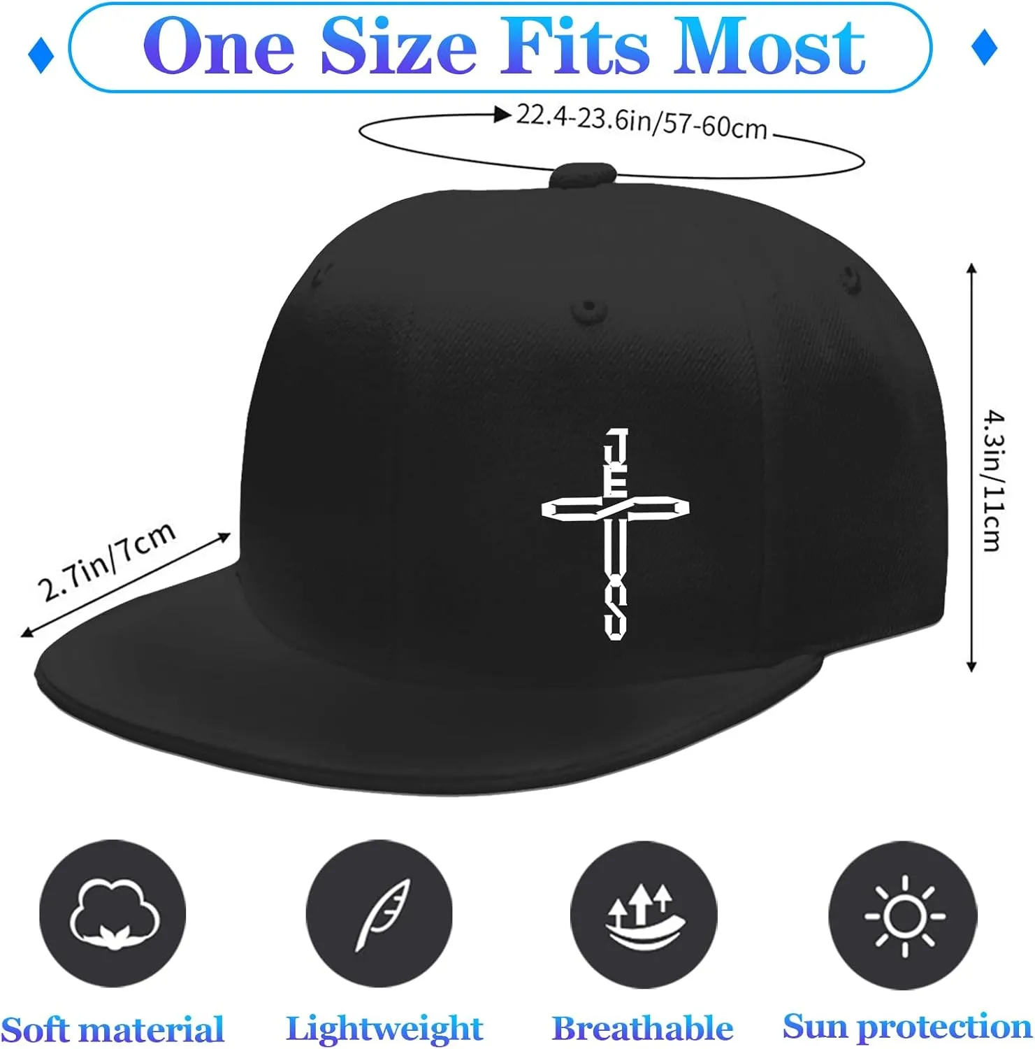 Flat Bill Hats for Men Black Snapback Hats for Men Adjustable Baseball Cap Fitted Cool Hip Hop Hat