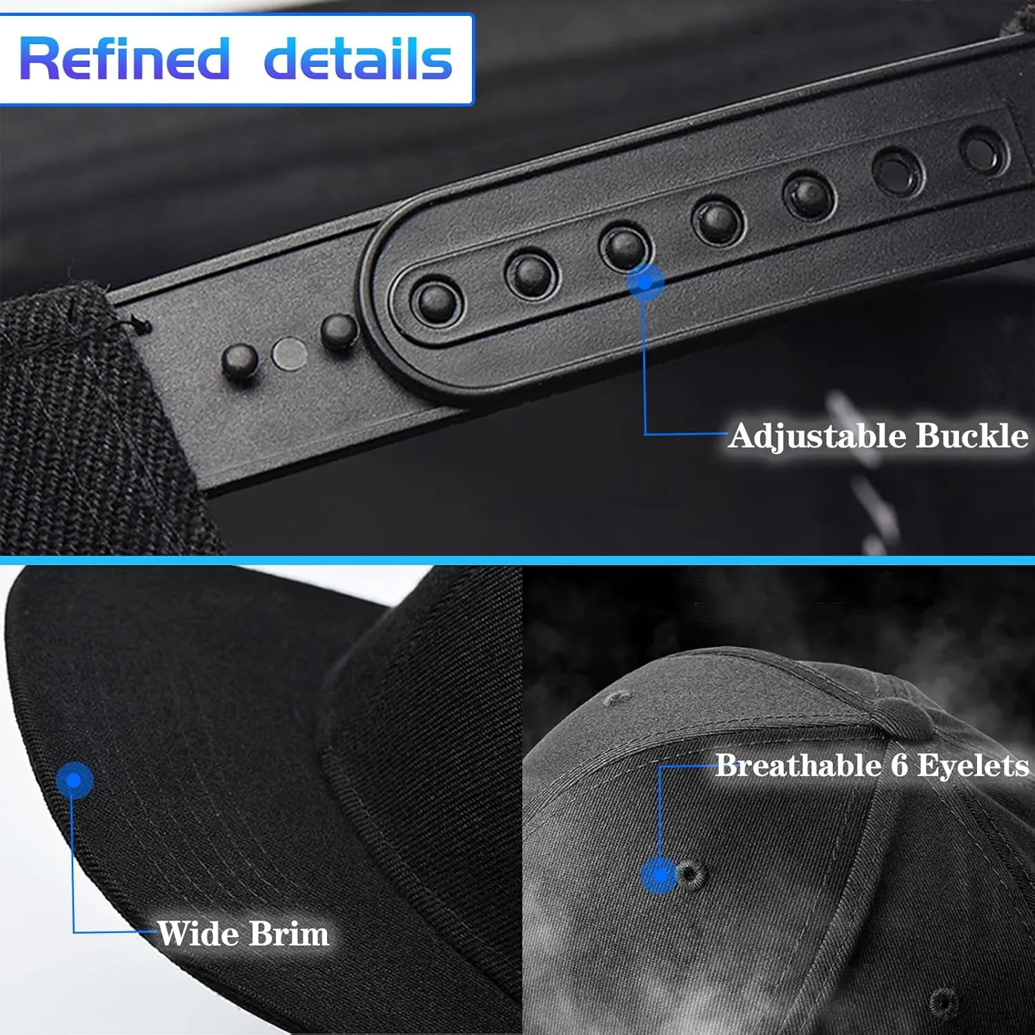 Flat Bill Hats for Men Black Snapback Hats for Men Adjustable Baseball Cap Fitted Cool Hip Hop Hat