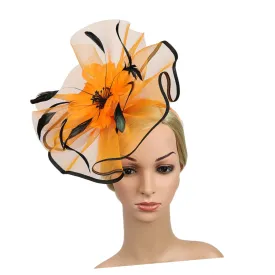 Floral Headband Fedora Hat for Women Feather Hair Hoop Hat Headpiece Big Flower Design for Party Cocktail Festival