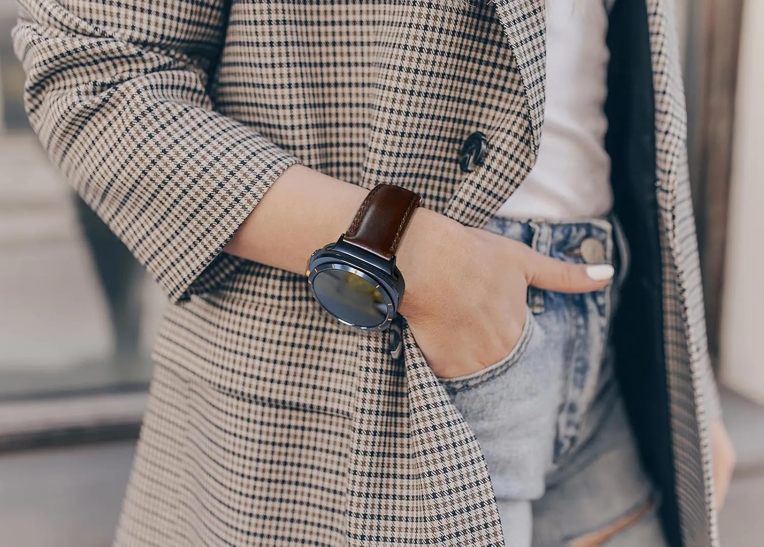 for Samsung Galaxy Watch 7 Ultra Bands 47mm Men Women, No Gaps Quick Release Genuine Leather Replacement strap with Stainless Steel Buckle for Galaxy Watch 7 Ultra Smartwatch Brown
