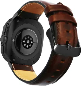 for Samsung Galaxy Watch 7 Ultra Bands 47mm Men Women, No Gaps Quick Release Genuine Leather Replacement strap with Stainless Steel Buckle for Galaxy Watch 7 Ultra Smartwatch Brown