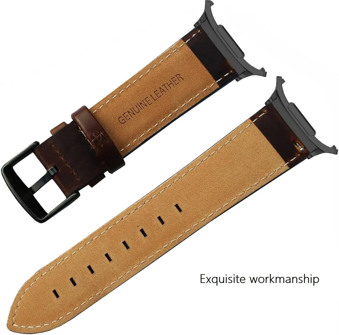 for Samsung Galaxy Watch 7 Ultra Bands 47mm Men Women, No Gaps Quick Release Genuine Leather Replacement strap with Stainless Steel Buckle for Galaxy Watch 7 Ultra Smartwatch Brown