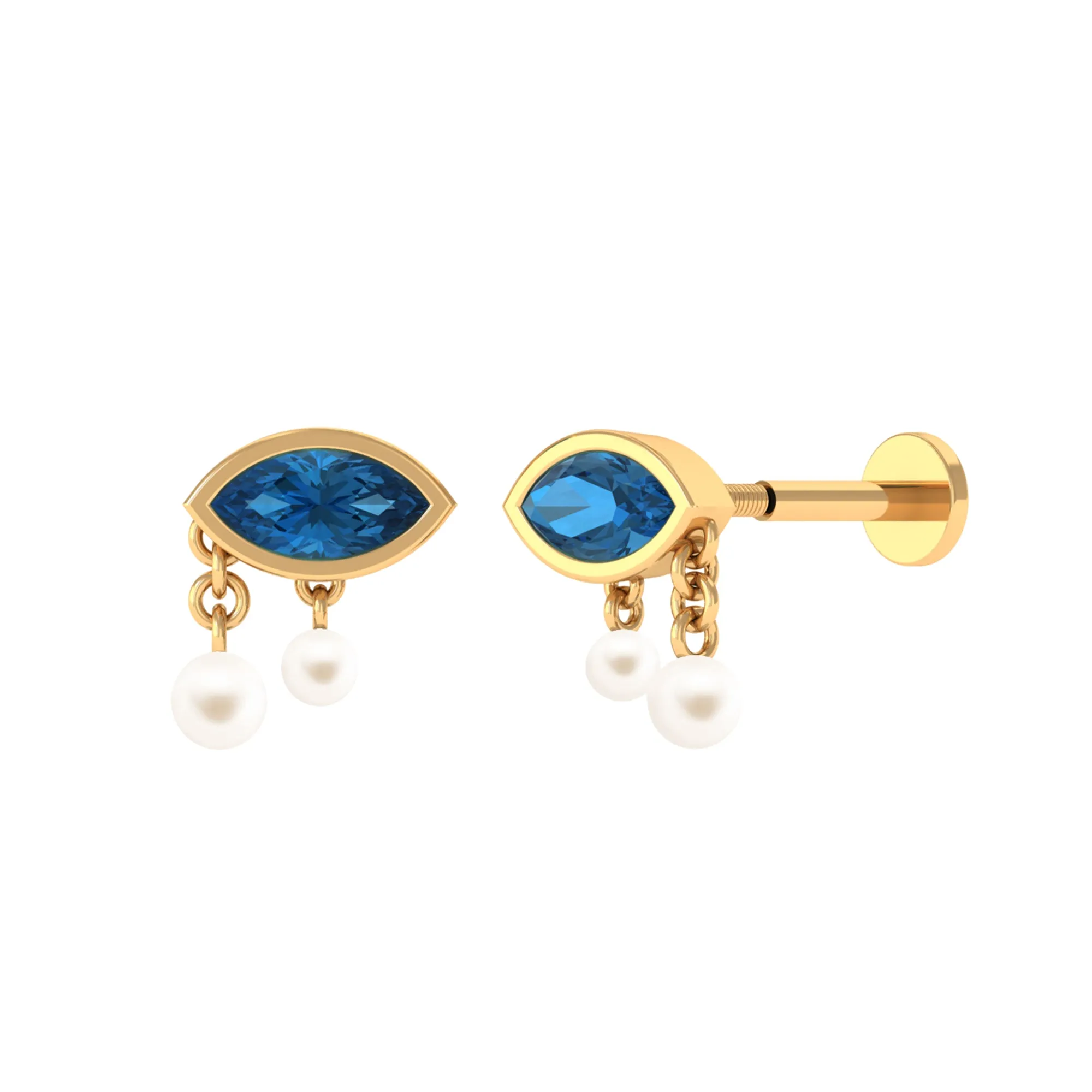 Freshwater Pearl Drop Earring with London Blue Topaz