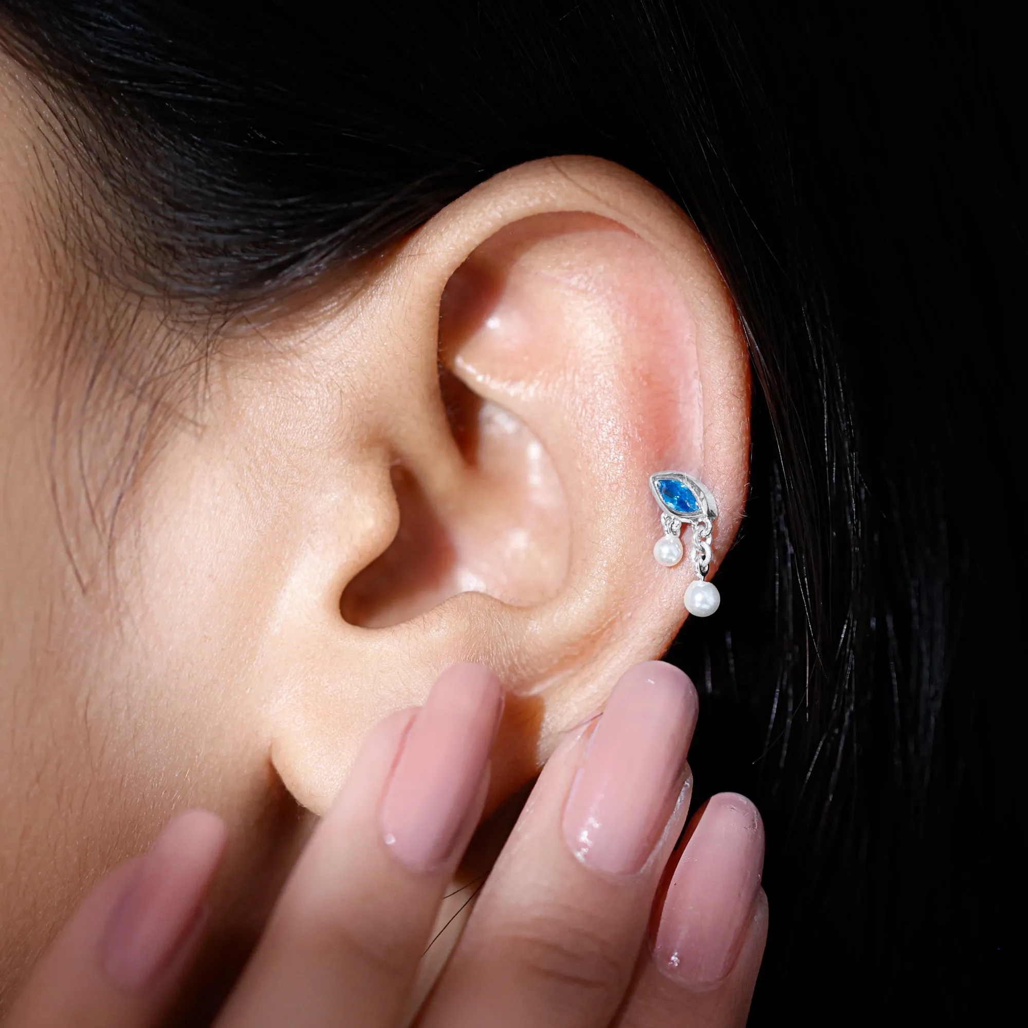 Freshwater Pearl Drop Earring with London Blue Topaz
