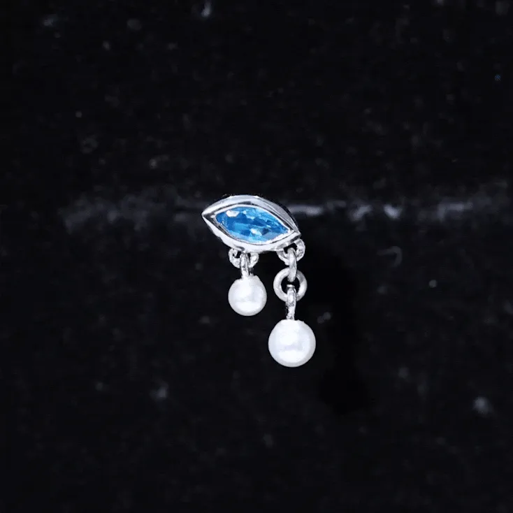 Freshwater Pearl Drop Earring with London Blue Topaz