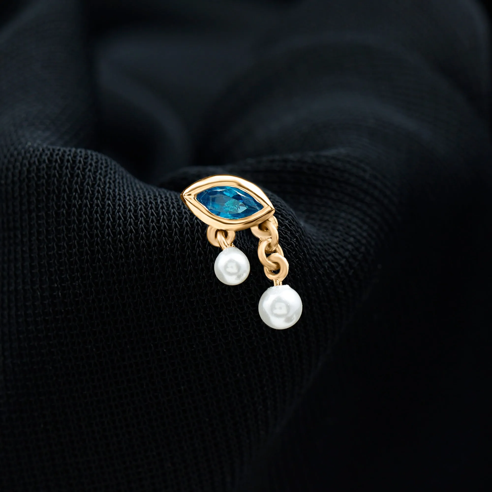 Freshwater Pearl Drop Earring with London Blue Topaz