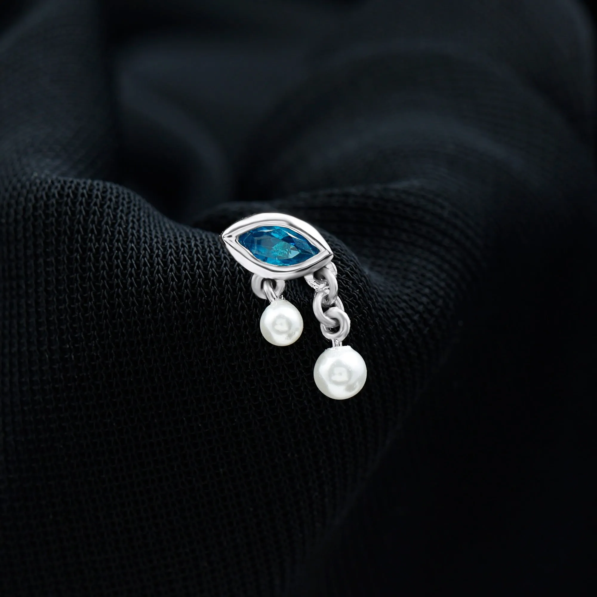 Freshwater Pearl Drop Earring with London Blue Topaz