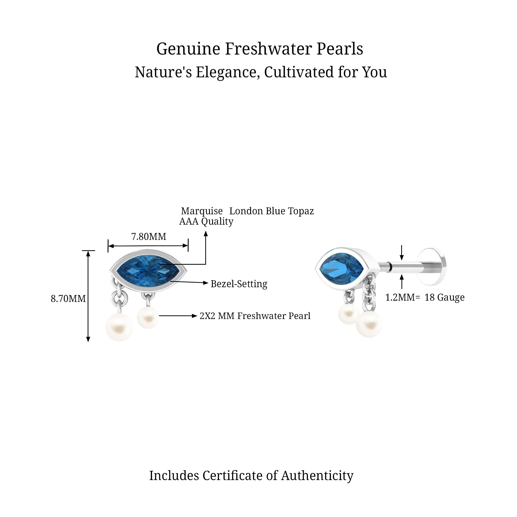 Freshwater Pearl Drop Earring with London Blue Topaz