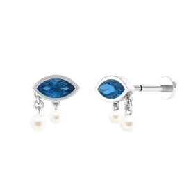 Freshwater Pearl Drop Earring with London Blue Topaz