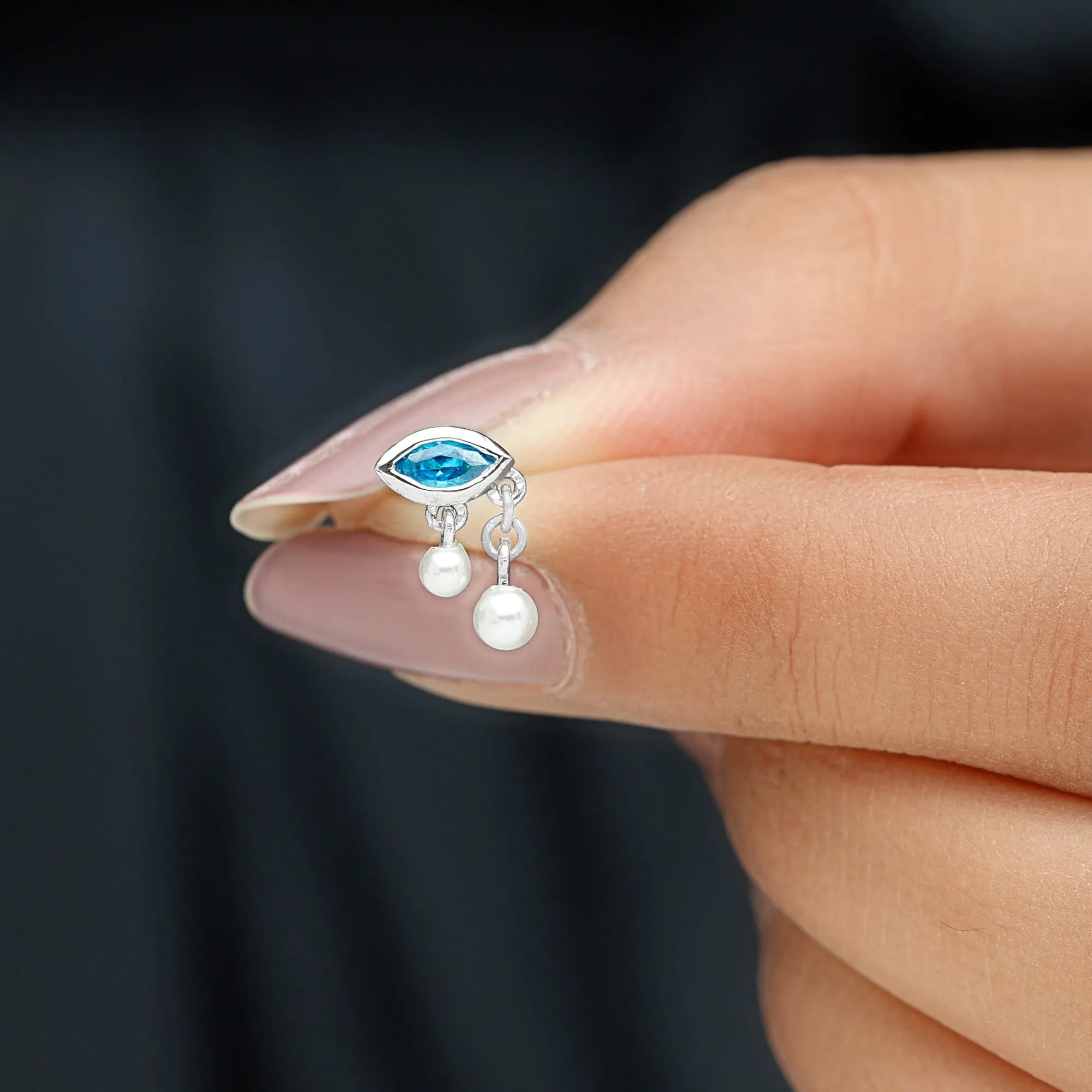 Freshwater Pearl Drop Earring with London Blue Topaz