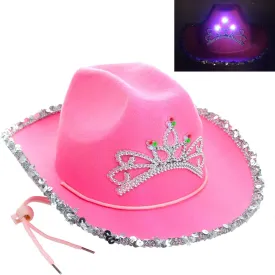 GiftExpress CHILD LED Blinking Pink Tiara Cowgirl hat Light Up Cowboy Hat - CHILD SIZE