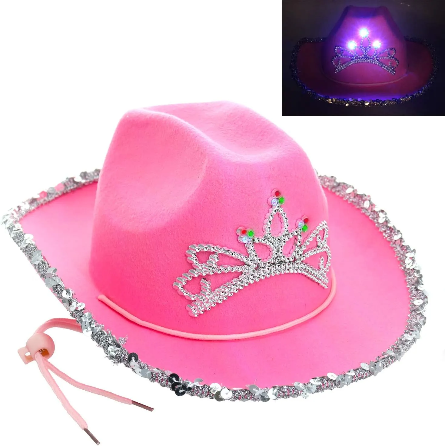 GiftExpress CHILD LED Blinking Pink Tiara Cowgirl hat Light Up Cowboy Hat - CHILD SIZE