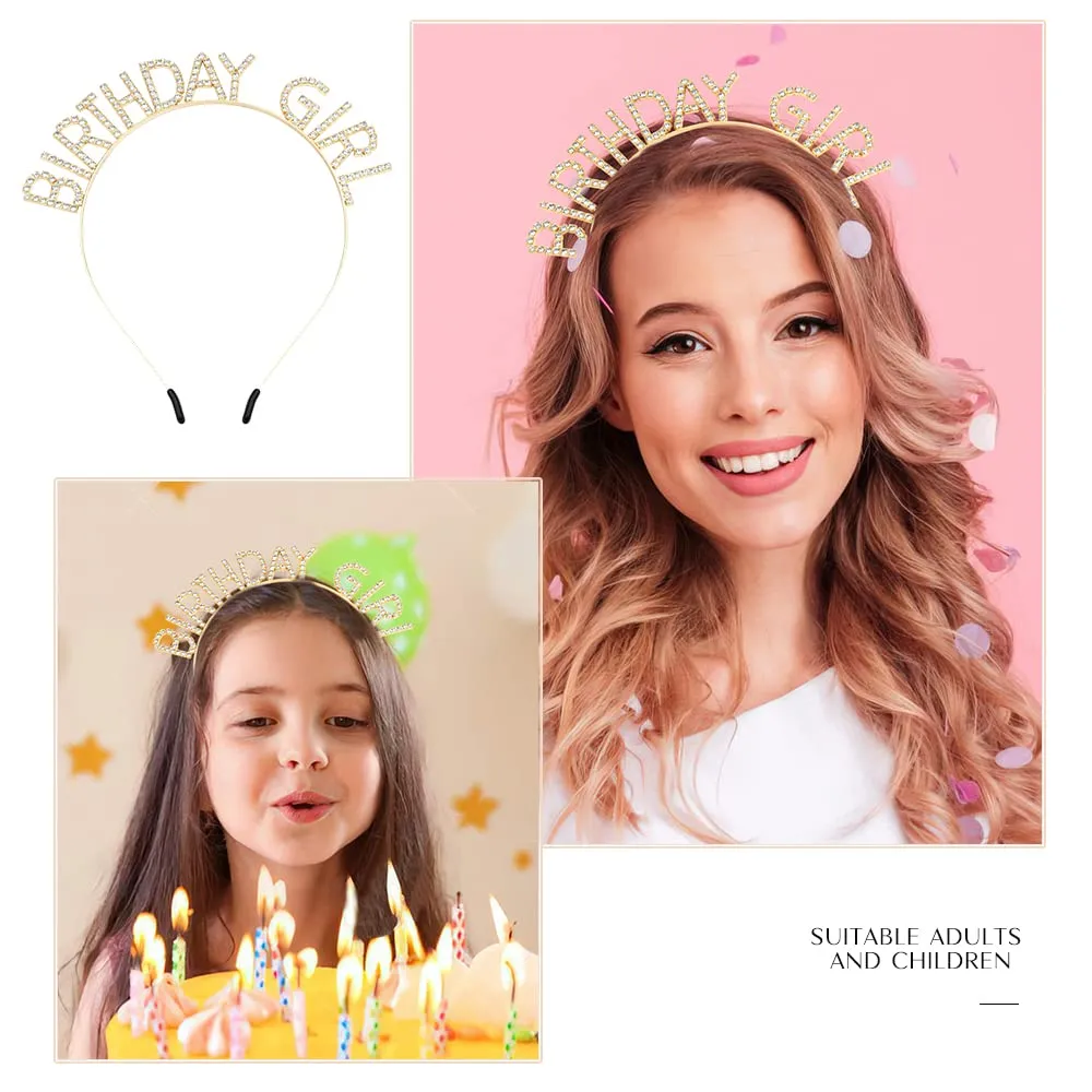 Glitter Birthday Sash, Tiara, and Rhinestone Headband for Women - Gold Birthday Accessories Set