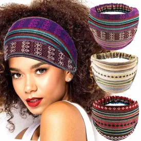 GORTIN Extra Wide Headbands Stretch Boho Head Wrap Turban Hair Bands Elastic Head Bands Cloth Hair Accessories for Women and Girls Pack of 3