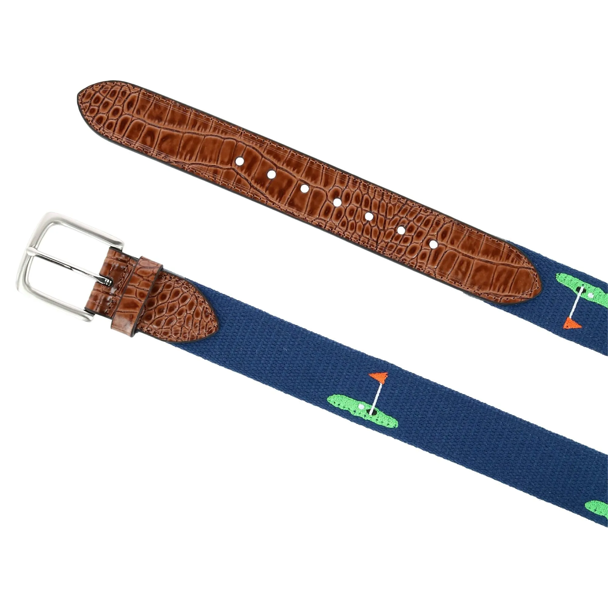Greg Norman Men's Fabric Golf Belt with Croco Tabs