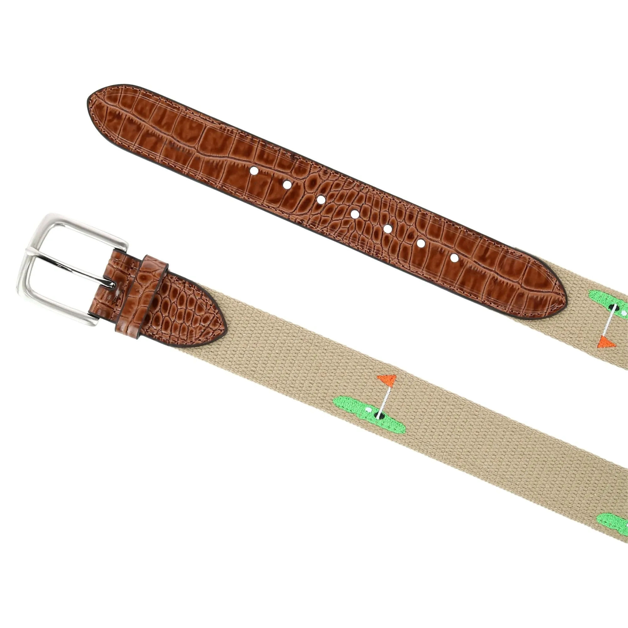 Greg Norman Men's Fabric Golf Belt with Croco Tabs