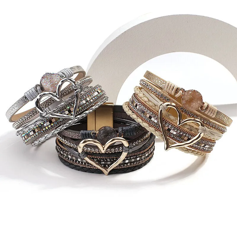 Heart Accent Multi-layer Beaded Summer Bracelets