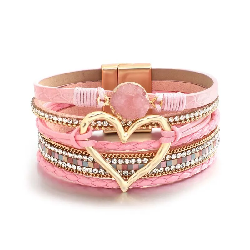 Heart Accent Multi-layer Beaded Summer Bracelets