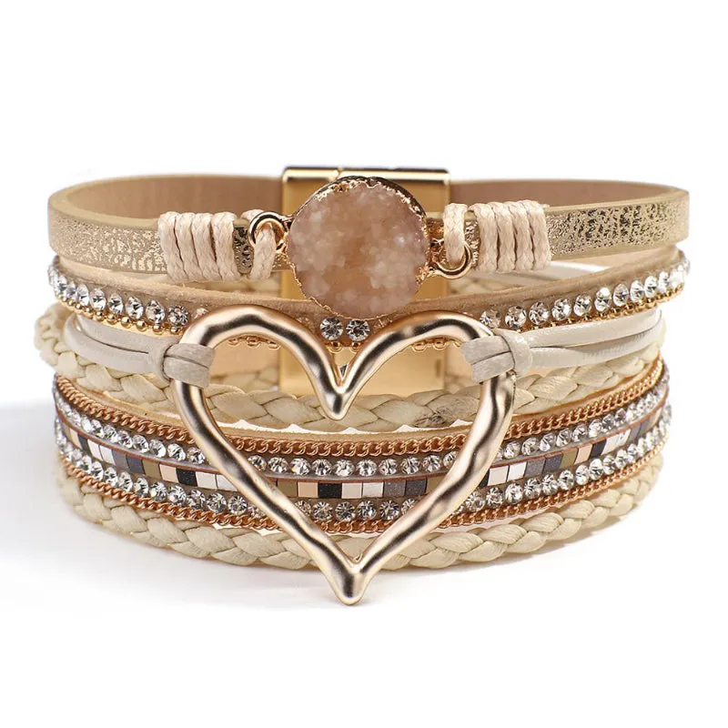 Heart Accent Multi-layer Beaded Summer Bracelets