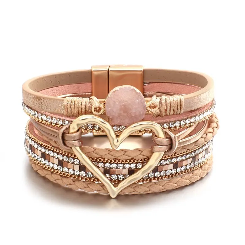 Heart Accent Multi-layer Beaded Summer Bracelets