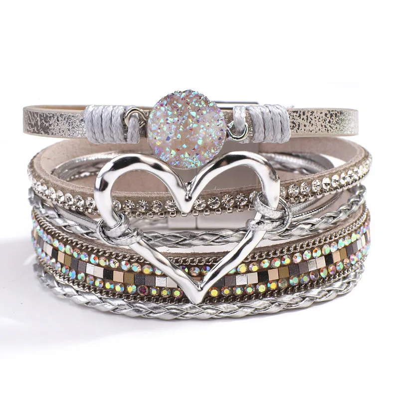 Heart Accent Multi-layer Beaded Summer Bracelets
