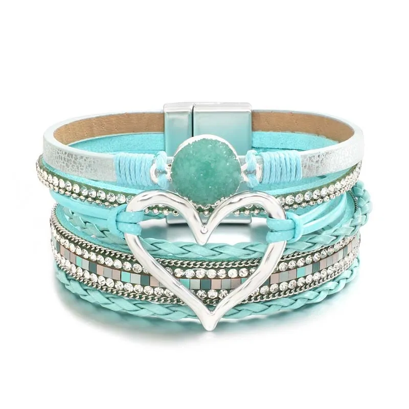 Heart Accent Multi-layer Beaded Summer Bracelets