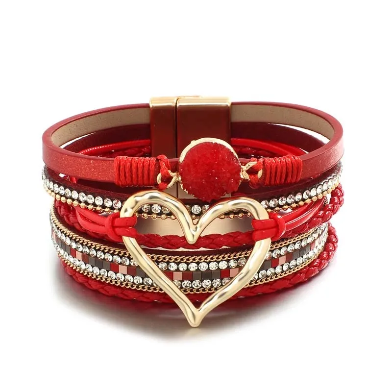 Heart Accent Multi-layer Beaded Summer Bracelets