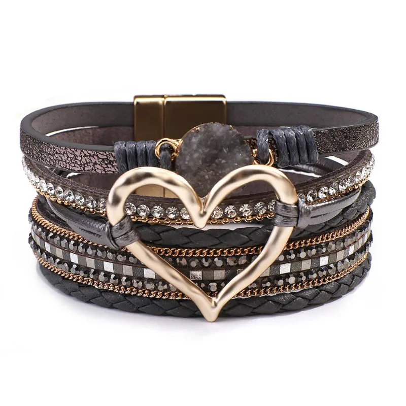 Heart Accent Multi-layer Beaded Summer Bracelets