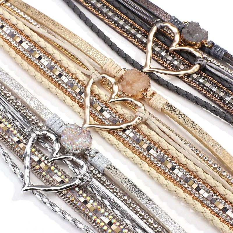 Heart Accent Multi-layer Beaded Summer Bracelets