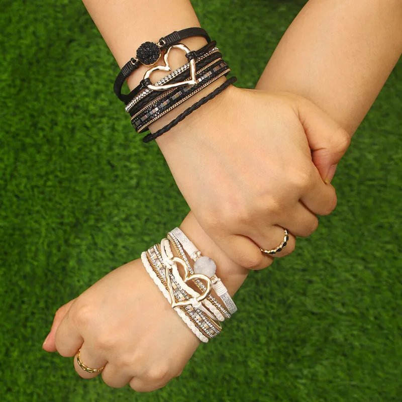 Heart Accent Multi-layer Beaded Summer Bracelets
