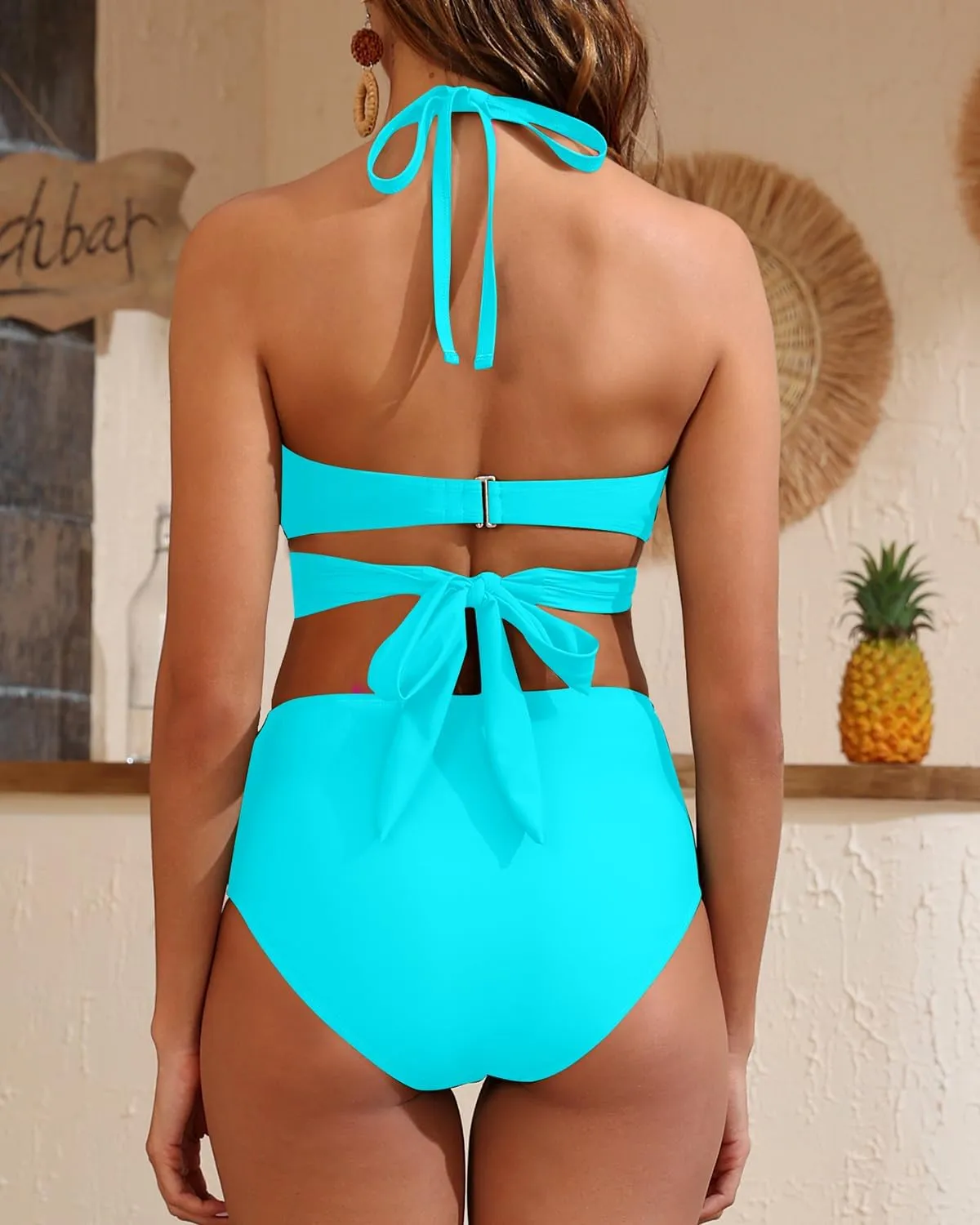High Waisted Underwire Bikini Sets - Women 2025 Two Piece Swimsuits Halter Bathing Suits with Tummy Control Bottom