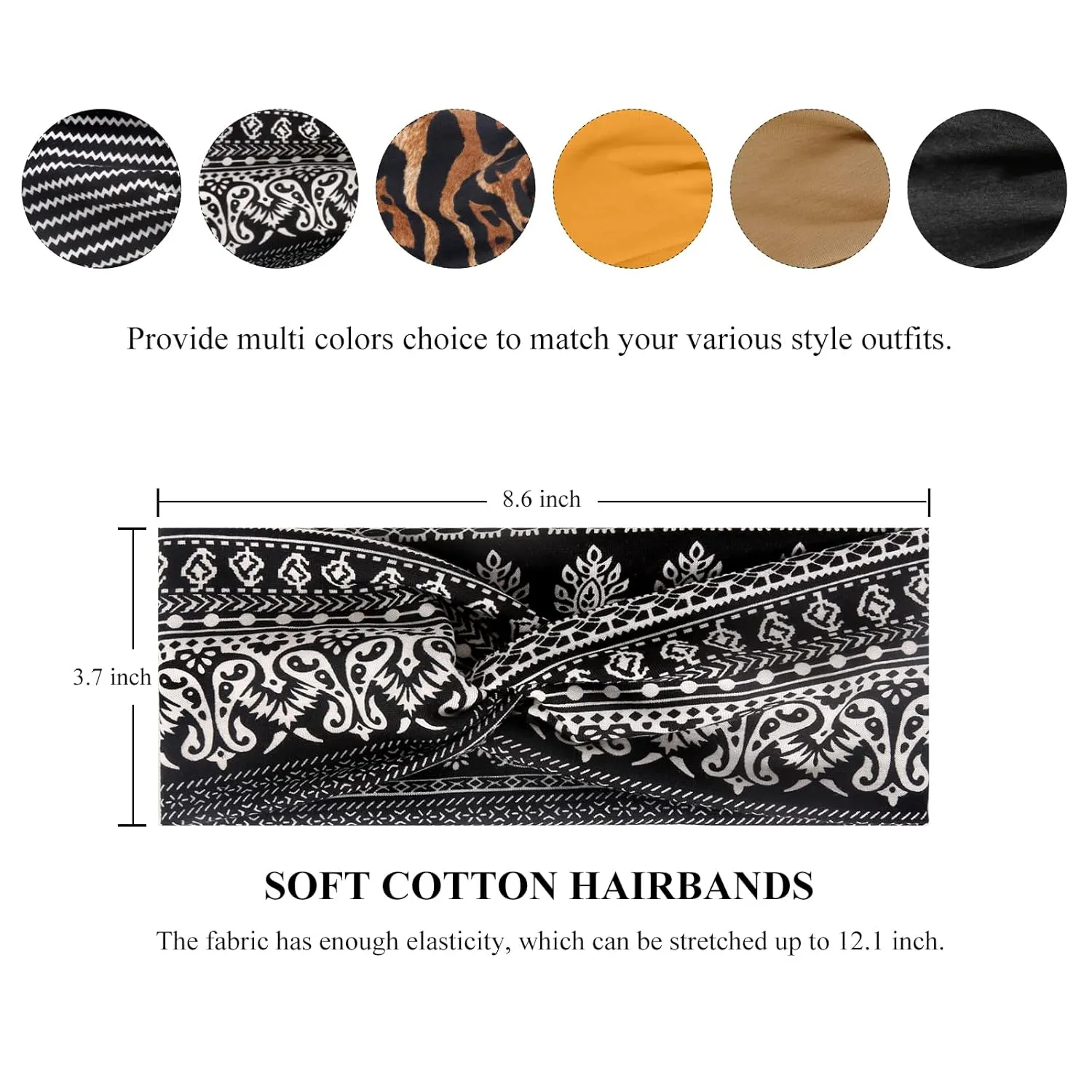 Huachi Boho Headbands for Women's Hair Fashion Turban Head Bands Non Slip Wide Twisted Headwraps Workout Hair Accessories, 6 Pack