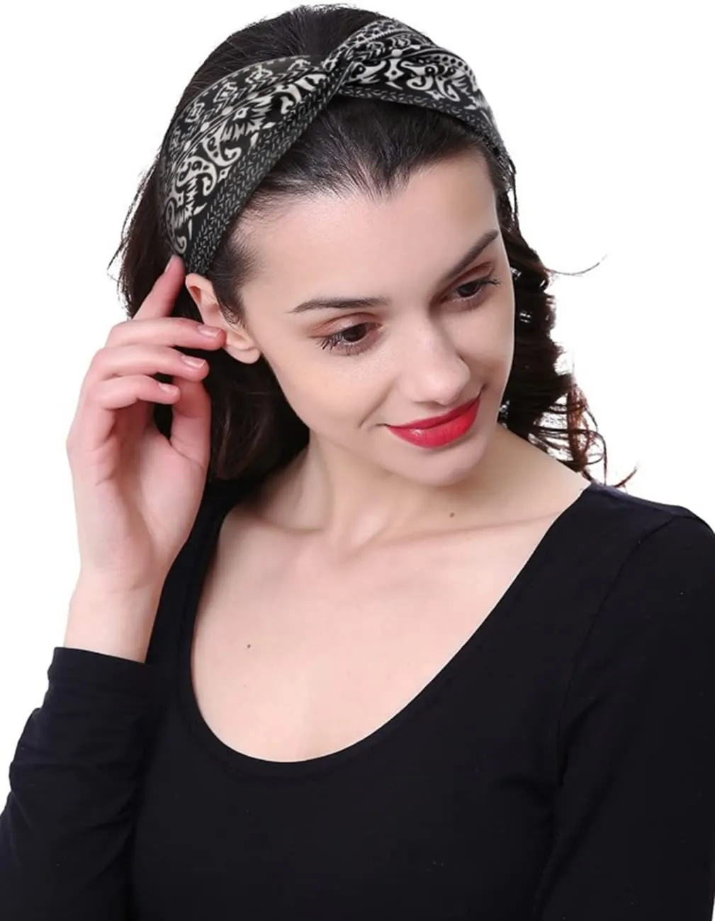 Huachi Boho Headbands for Women's Hair Fashion Turban Head Bands Non Slip Wide Twisted Headwraps Workout Hair Accessories, 6 Pack