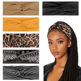 Huachi Boho Headbands for Women's Hair Fashion Turban Head Bands Non Slip Wide Twisted Headwraps Workout Hair Accessories, 6 Pack