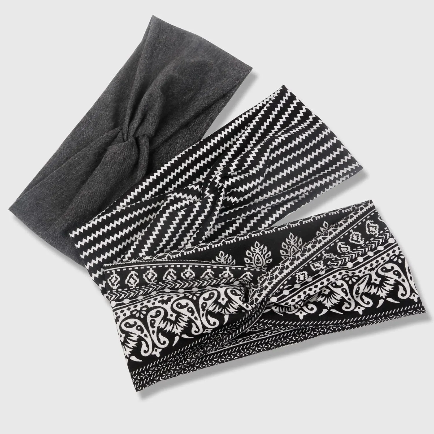 Huachi Boho Headbands for Women's Hair Fashion Turban Head Bands Non Slip Wide Twisted Headwraps Workout Hair Accessories, 6 Pack