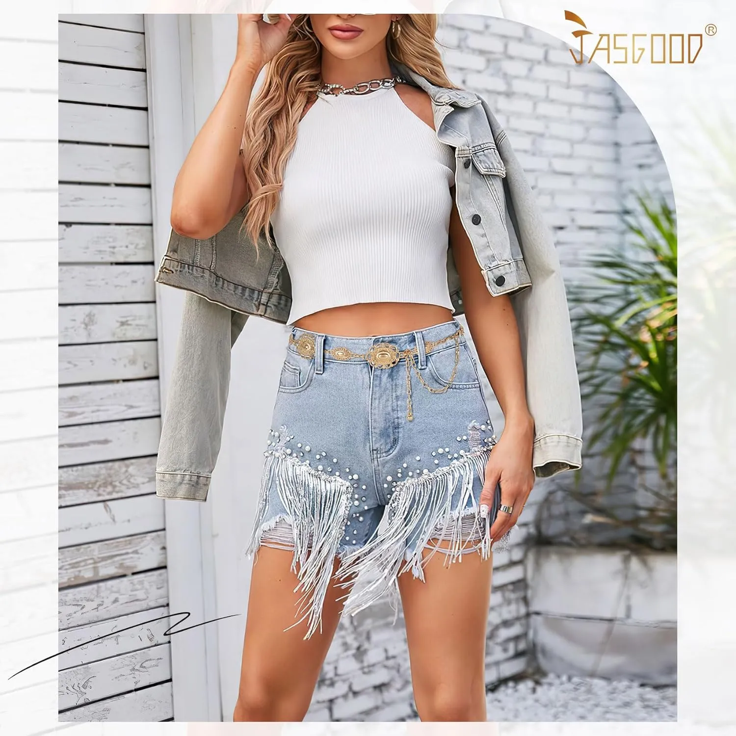 JASGOOD Western Metal Concho Belt for Women Cowgirl Waist Chain for Women Dress Pants