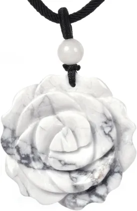 Justinstones Natural Gemstone Carved Rose Flower 35mm Pendant Necklace Crystal Healing Reiki Chakra Jewelry Necklace 22 inch