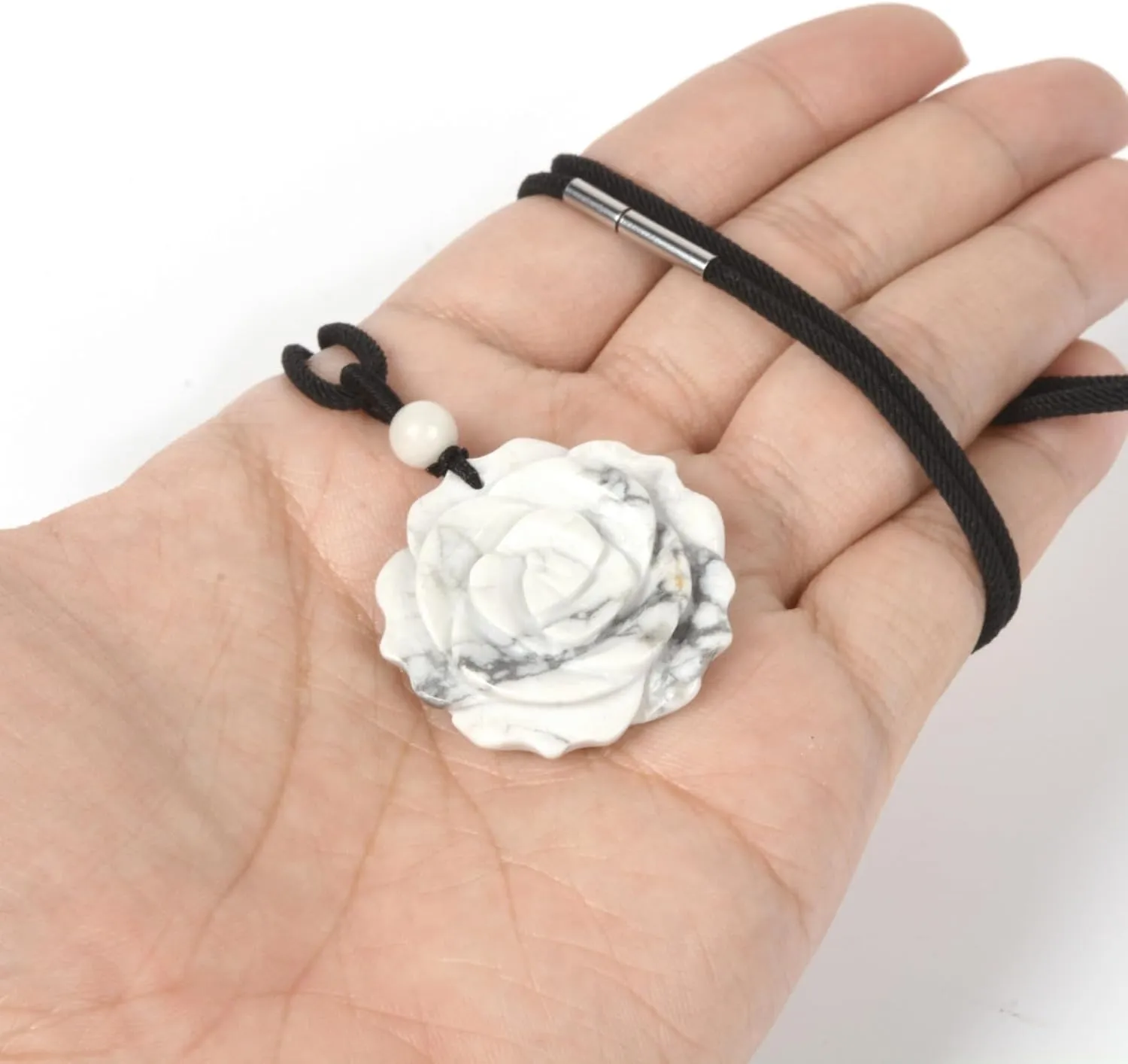 Justinstones Natural Gemstone Carved Rose Flower 35mm Pendant Necklace Crystal Healing Reiki Chakra Jewelry Necklace 22 inch