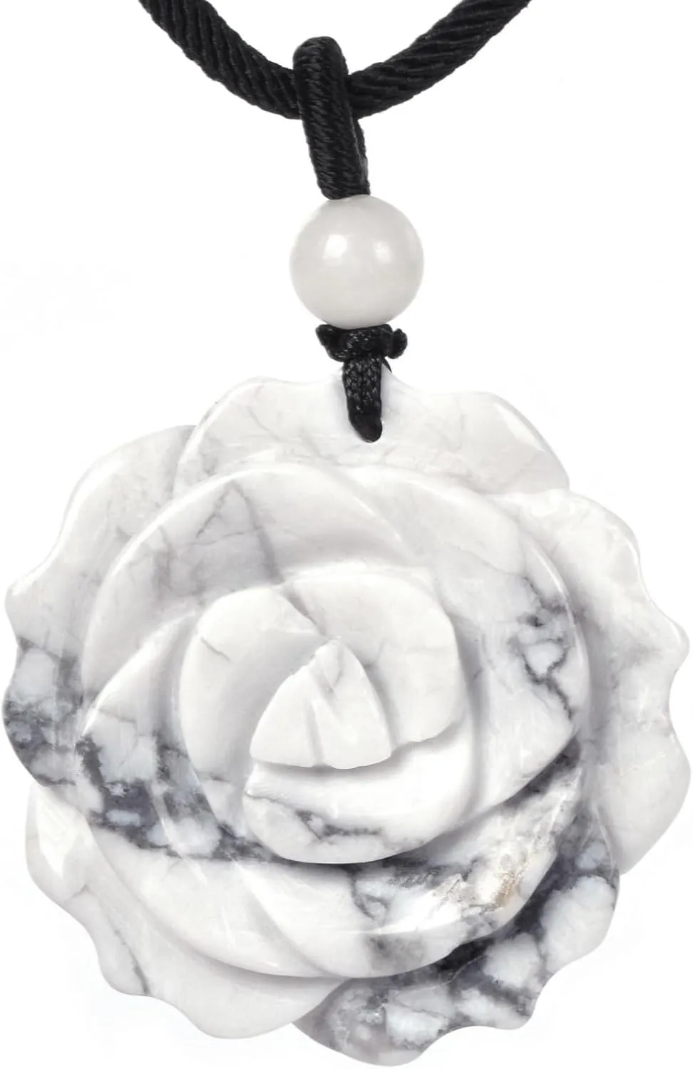 Justinstones Natural Gemstone Carved Rose Flower 35mm Pendant Necklace Crystal Healing Reiki Chakra Jewelry Necklace 22 inch