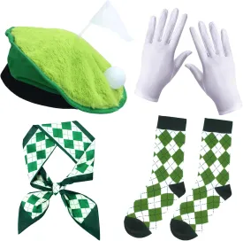 Kyson Golf Costume Accessories Set for Women - 4 Pcs Hat, Gloves, Argyle Socks, Skinny Scarf for Halloween Golf Themed Party