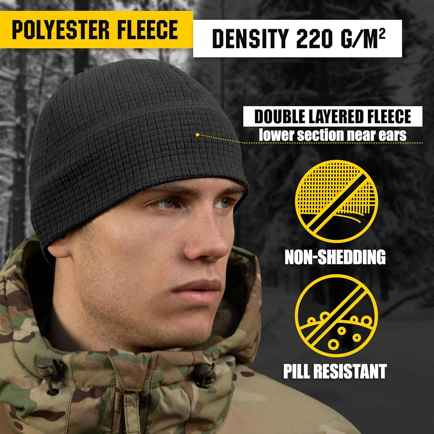 M-Tac Grid Fleece Beanie - Tactical Watch Cap - Breathable Hat Lightweight Scull Cap