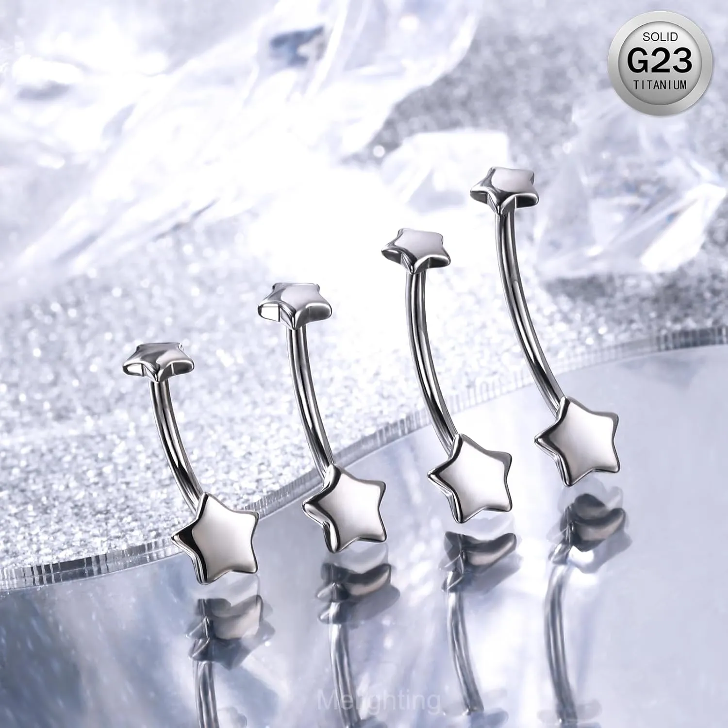 Melighting Titanium Belly Button Ring 14G Star Belly Ring Internally Threaded G23 Titanium Belly Piercing Hoop Navel Barbell Body Piercing Jewelry