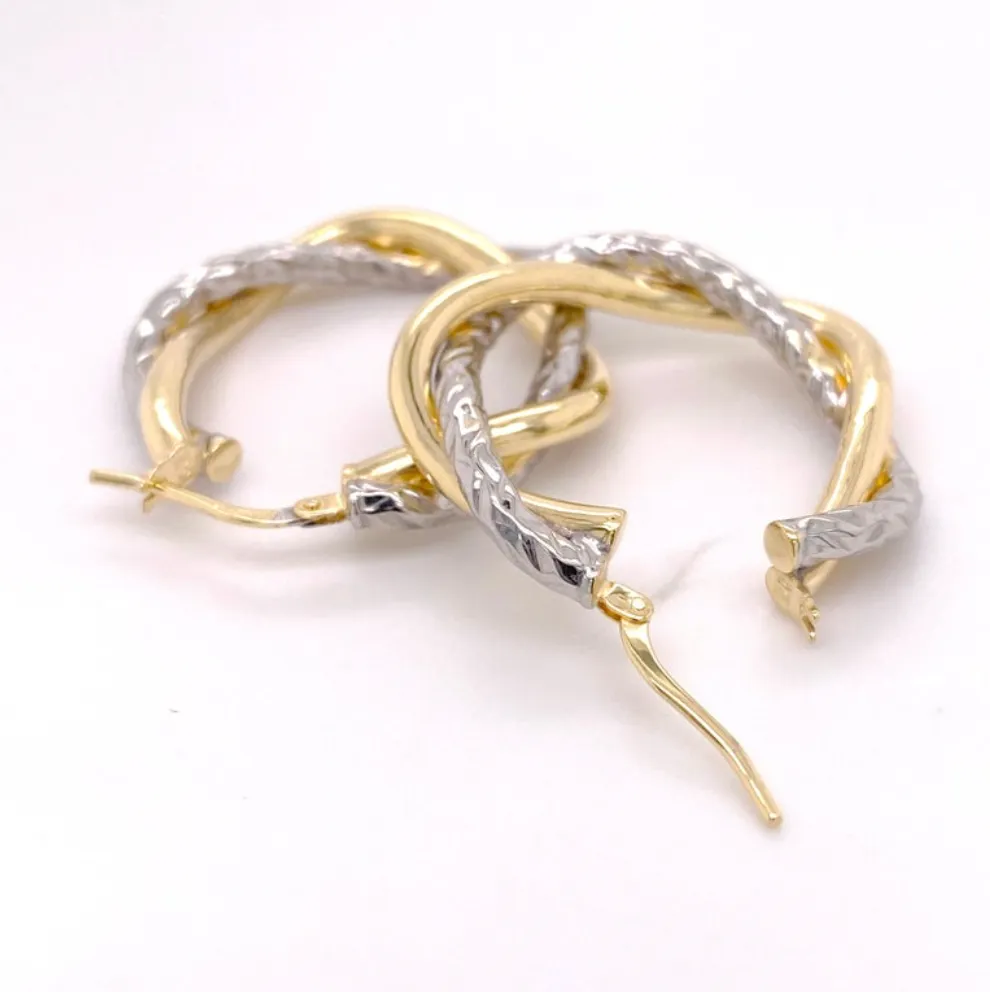 Mixed Metal Twist Hoop Earrings