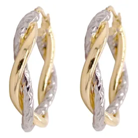 Mixed Metal Twist Hoop Earrings